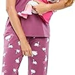 Women's Cotton Swan Printed Feeding Night Suit Set Of Top & Pajama Set Nursing Night Dress 5630-37