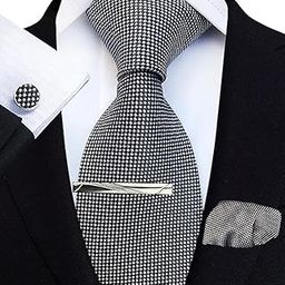 Striped Plaid Mens Tie Formal Necktie Pocket Squares Ties Clips Cufflinks Classic for Men Gift Box Set-image-29