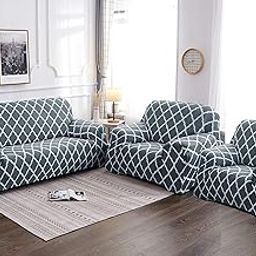 Gifts Island® Sofa Cover 3 Seater and 2 Seater Fully Covered Universal 5 Seater Sofa Cover Non-Slip Sticky Elastic Stretchable Couch Sofa Set Slipcover Protector for (3+1+1 Seater), Grey Diamond-image-89