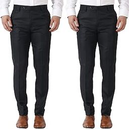 Men Combo of Slub Effect Formal Trouser | Slim Fit Trousers for Men | Cotton Pants for Men (Pack of 2)-image-25