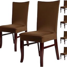 House of Quirk Polyester Spandex Plain Chair Cover Stretch Removable Washable Short Dining Chair Cover Protector Seat Slipcover (Brown, Pack of 6)-image-5