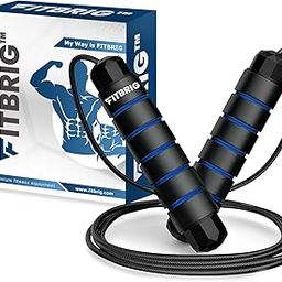 FITBRIG Jump Rope, Adjustable Jump Ropes, Skipping Rope Tangle-Free Rapid Speed with Ball Bearings for Women Men Kids, Exercise & Slim Body Jumprope At Home School Gym (Blue & Black)-image-93