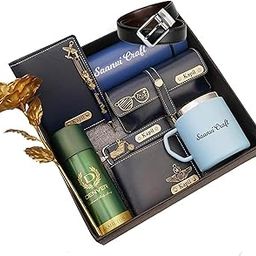Name Customized Mens Gift Hamper Set with Coffee Mug, Water Bottle, Passport Cover, Pen, Mens Wallet, Sunglasses Cover, Keychain, Deodorant, Golden Rose-image-36