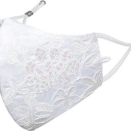 By Q-One Crystal 4 Layer, Reusable, with Detachable Chain & Ear Adjusters, Anti-Bacterial (BFE>99%) Satin Cloth Face Mask for Women, Girls (includes Mask Bag)(Medium, White, Pack of 1)-20