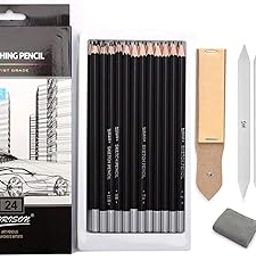 worison 32 Piece Professional Drawing and Sketching Set – Includes 24 Sketching Pencils, 6 Paper Stumps, 1 Sandpaper Block, and 1 Kneaded Eraser for Artists, Students, and Hobbyists-picture-19