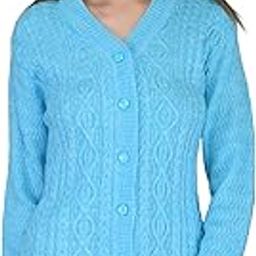 Women's Woolen V-Neck Self Design Cardigan - Heavy Rainbow Fabric Winter Wear Pure Wool Cardigan for Women - Free Sizes (L, SkyBlue)-image-83