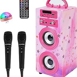 DYNASONIC Portable Karaoke Machine with 2 Microphones, Bluetooth Speaker, Exclusive Designs, USB/SD Player, Lights, Gift for Kids (Model 15 Light)-picture-24