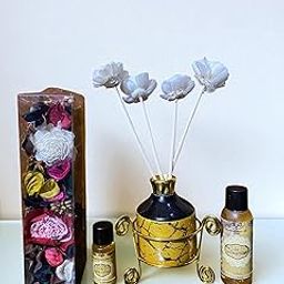 IMPERIUM AROMA Rose Reed Diffuser Gift Set|Ceramic Pot with Golden Brass|Rattan Reeds Based Potpourri Refresher Oil 50ml, Floral Relaxing Scent for Bedroom, Living Room and Office-image-63