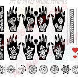 Ivana's Set of 20 Pcs Combo Pack, Reusable Mehendi Temporary Tattoofor Both Hands, Easy To Use, Best For Girls, Women, Kids & Teen| New Mehandi Stencils Design Stickers, D-2028-image-73
