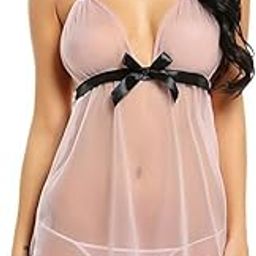 Women’s Transparent Babydoll Lingerie with Black Bow | Hot & Sexy Honeymoon Nightwear for Women | Free Size Mesh Short Nighty with G-String | Bridal & Romantic Sleepwear Dress-image-40