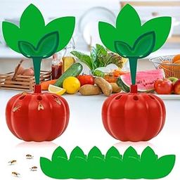 HASTHIP® 2Pcs Fly Traps and 8Pcs Leaf Shaped Adhesive Kitchen Fruit Fly Traps 2 In 1 Fly Sticky Cards Fly Bait Traps Child-friendly Fruit Fly Traps Desk Table Fly Catcher for Home, Kitchen-8