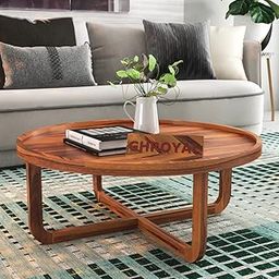 GHROYAL Sheesham Wood Round Center Coffee Table Wooden Teapoy Tea Cocktail Tables Furniture for Home Office Living Room Bedroom Hall (Honey Finish)-18