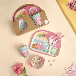 The Bamboo Co ® Kids/Baby Feeding/Dinner Set of 5 |Kids Crockery Set Tableware |Baby Utensils and Dishes Set | Eco-Friendly |Organic & Natural (Observant Owl)-31