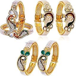 Jewellery Traditional Gold Plated Combo of 3 Bracelet Bangle Set For Girls and Women-image-26
