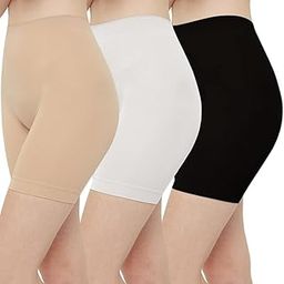 Super Style Women's Slip Shorts for Under Dresses High Waisted Summer Shorts 3-Pack, Black Nude White-image-41