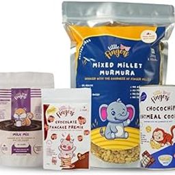 LITTLE FINGERS Healthy Snacks Combo [CHOCOCHIP OATMEAL + RAGI CHOCOLATE MILK MIX + MIXED MILLET (JOWAR AND BAJRA) MURMURA + CHOCOLATE PANCAKE PREMIX]-13
