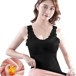 Girls Women Female Large Black Padded Slips Slim Fit Cotton Thermal Fleece Lined Underwear Tops Camisole Top Warm Base Layer Stretchy Body Shaper Vest for Winter-image-51