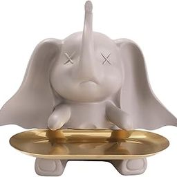 ARTISOUL® Elephant Statue Desk Storage Tray Resin Decorative Figurine for Dining Table Light Coffee | Home Decor | Figurines-image-19