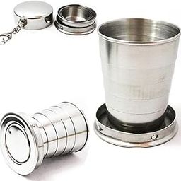 Shrevi Foldable Glass Stainless Steel Portable Outdoor Travel Camping Folding Collapsible Cup Telescopic Keychain Metal Folding Glass for Camping Hiking Drinking 1 pcs (150ML)-image-64
