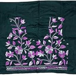 Women's Hand Embroidered Kantha Work Silk Blouse Material - 1 Meter; 725084-image-71