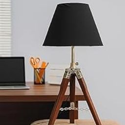 Sj Wooden Craft Royal Tripod Table Lamp, Wooden Base with Black Shade, Brown-image-48