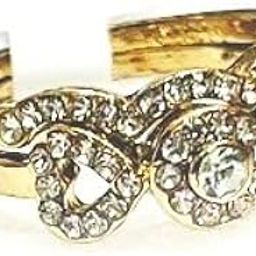 (SET OF 2 RINGS Premium Gold Plated Gold Look Finely Detailed Crystal Studded Finger Ring For Women (D2IN1-HRT)-image-80
