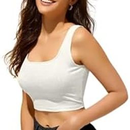 Women's Ribbed Sleeveless Crop Top | Square Neck Stretchable Tank Top for Gym, Yoga, and Casual Wear | Top for Women | Crop top for Women (126, WHT, L)(L_WTT_126_WHT_BZ)-image-97