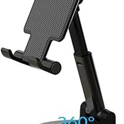 LUCKYMORDEN Universal 360° Rotatable & Foldable Metal Mobile Stand – Adjustable Height & Angle Tabletop Holder for All Smartphones (Black, Medium)-4
