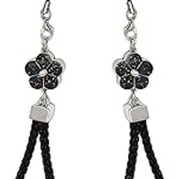 Pack of 2 Black Flower Shape pendant Nylon Braided and leather hand strap lanyard phone charm cute ascetic wrist hanging rope thread ideal for Cameras keys pen drive electronics accessories-2