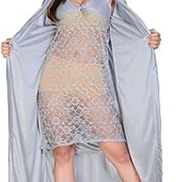 Satin Women's/Girls Hot and Sexy Nightwear Nighty 2 Pc Sleepwear set-01 Grey-image-87