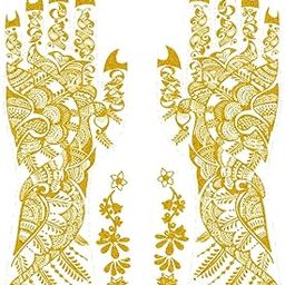 ORDERSHOCK Full Hand Flowers & Leaf Golden Mehndi Design for All Festivals, Time Saving & Easy to Use Golden Mehndi Sticker for Girls & Women-image-91