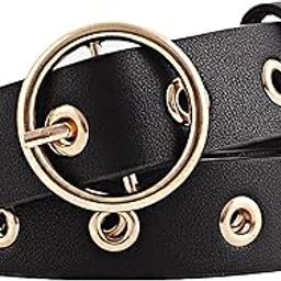 Women's PU Leather Belt Round Buckle Eyelet Waist Belt (Pack of 1)-image-22