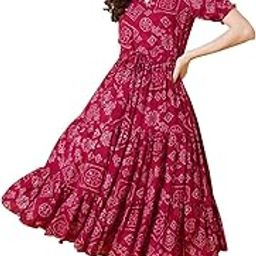 Dress for Women Printed Midi Dress with V-Neck, Puffed Sleeves-image-17