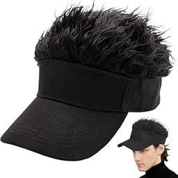 Cotton, Acrylic Hair Hat,Men's Visor With Hair Fake Hairs Visor Hat With Hair For Men Funny Spiked Sun Hats Novelty Baseball Wig Caps Birthday, Black Color-picture-23
