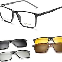 3D Polarized Clip On Glasses with Spring Hinge,Square TR90 Spectacle Frame with 4PCS Magnetic Lens for Myopia Men Women 6051-image-97