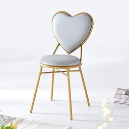Woodilla Heart-Shaped Velvet Vanity | Makeup Chairs, Creative Bedroom Dressing Chairs,Multifunction Cafe/Coffee Chair Decoration Dining Chair Furniture (Grey & Gold)-image-5