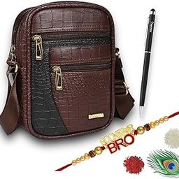 Stylish Vegan Leather Sling Messenger Bag For Men | Special Rakhi Rakshabandhan Gift For Brother | Rakhi For Brother Combo Gift Set.-22