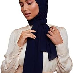 8 Colors Navy Blue Premium Chiffon Wrap Head Scarf (Non-Slip)-13