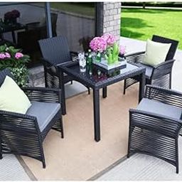 VIRASAT Luca Outdoor Patio Dining Set 4 Chairs and 1 Table (Black)-image-86