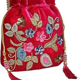 Embroidered Women's Floral Potli Bag Purse for Party Wedding-33