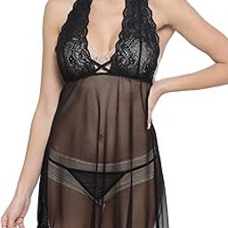 Women's Halter Neck Sheer Babydoll with Matching Thong-picture-42