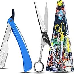 Shalimar Brand Best Salon Professional Hair Beard Shaving and Cutting Combo Scissor and Razor Set, 1 Razor, 1 Elegant Comb Set Scissors (Set of Scissor, plastic Razor and free plastic Comb)-17