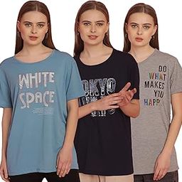 Printed Round Neck Cotton Regular Fit Half Sleeves Tshirt for Women(Pack of 3)-MACK631327-image-11