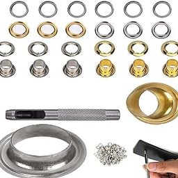 DIY Crafts 100 Pcs Mix Sizes, Gold Metal Made, Grommet Tool Kit, Grommet Setting Tool & Sets Grommets Eyelets (Silver/Gold Size 2-8, Metal (100 Pcs Mix Sizes, Gold Metal Made)-21