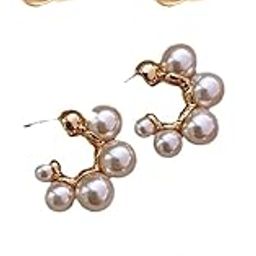 Set Of 3 Alloy Gold-Plated Pearls Beaded Contemporary Hoop Earrings | Earring For Womens And Girls | Elegance For Every Occasion-picture-8