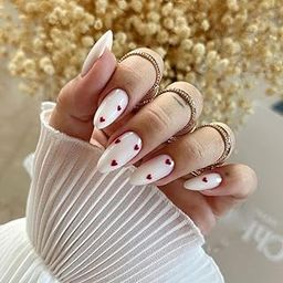 Sunburst Mart Almond Shape Press-On Nails, , White with Red Hearts Design-14
