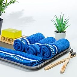 NAUTICA Super Soft Zero Twist 100% Cotton Towel -4pc Face Towel (Vintage Crew Stripe) Solid-Royal blue-500 GSM-image-1