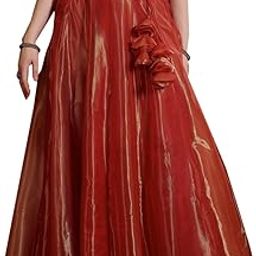 Frolic Rolic Maroon Solid Organza Maxi Skirt-image-0