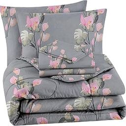 VAS COLLECTIONS 350TC Glace Floral Cotton AC Comforter Set King Size Double Bed with 1 Flat bedsheet & Two King Pillow Covers, 4 Pieces Bedding Set (90x90 inch, Grey & Pink)-image-20