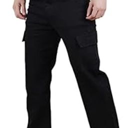 linaria Men's Loose Fit Cargo Jeans, Black, Baggy Style with Multiple Pockets-picture-27